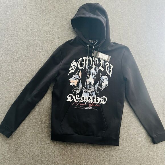 NWT! Supply & Demand Brooker Graphic Men's Hooded Sweatshirt Black MEDIUM - Picture 1 of 11